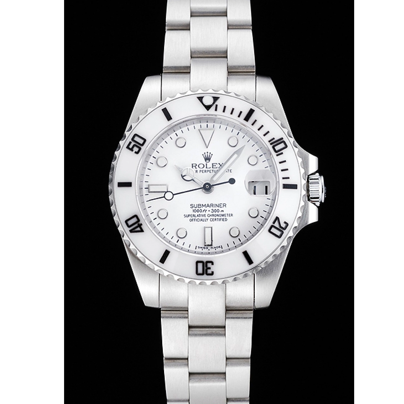 Aaa replica watch White Steel Dial Submariner Rolex Bracelet Stainless 1454152 0605
